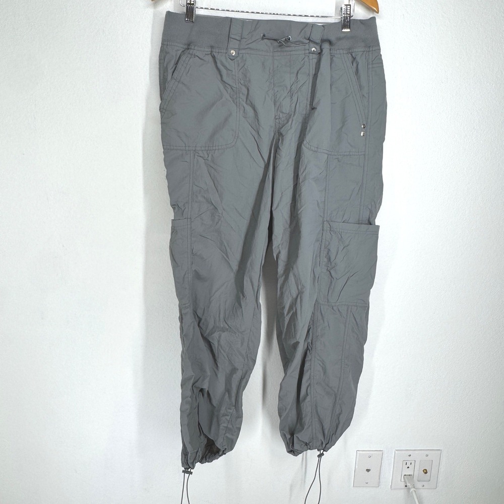 No Boundaries Women Grey Nylon Dance Cargo Pants Size L Toggle Drawstring Studio
